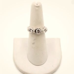 Judith Ripka Sterling Ring with Three Bezel Set Faceted Doamonique Stones